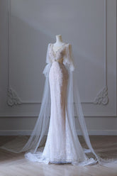 Pretty Mermaid Long Sleeves Pink Semi Formal Prom Dresses Evening Gowns